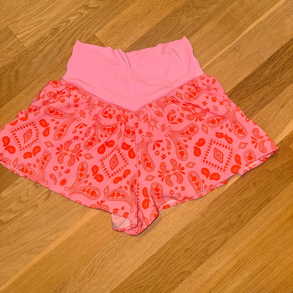Vibrant Pink Paisley Crossover Athletic Shorts